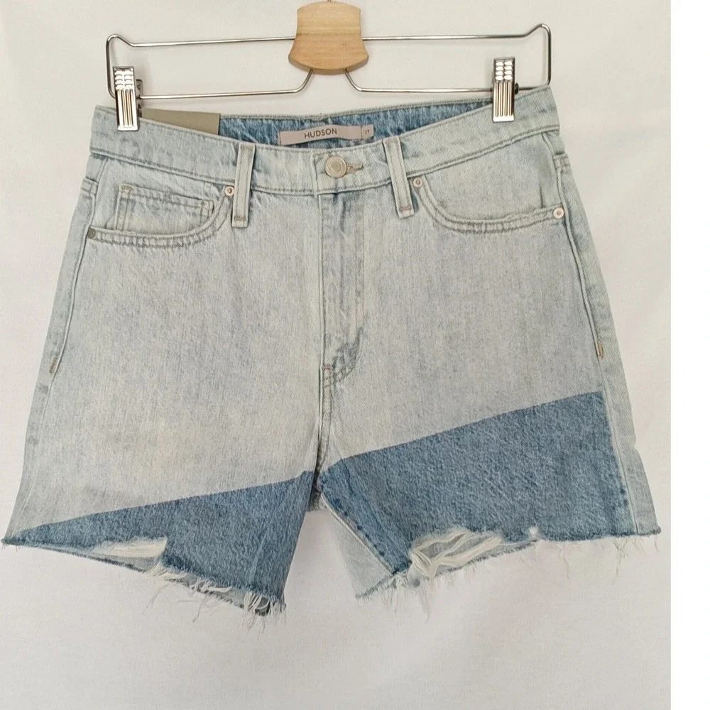 Hudson Devon High Rise Boyfriend Shorts Distressed Jean‎ Denim Light Wash 27 New